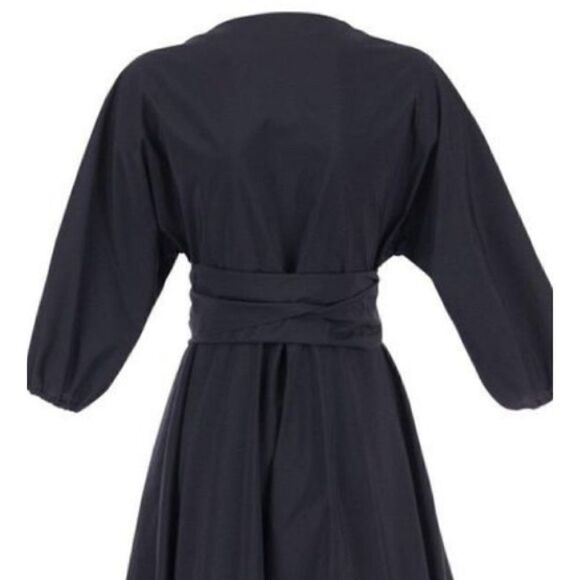 MaxMara Taffeta Wrap Dress V-Neck Belted Dress Black Small NWT $595 - Picture 6 of 9